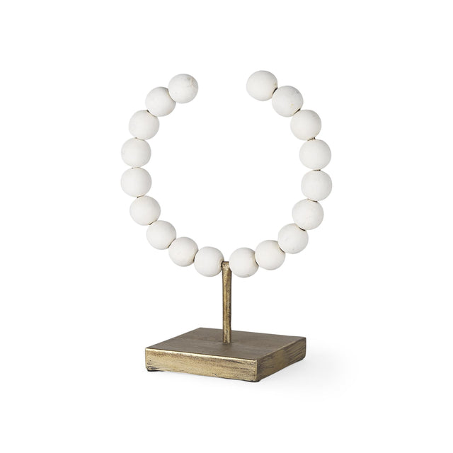 Mercana Pontchartrain I (Small) 9L x 5W White Beaded Broken Sphere Decorative Object W/ Gold Base