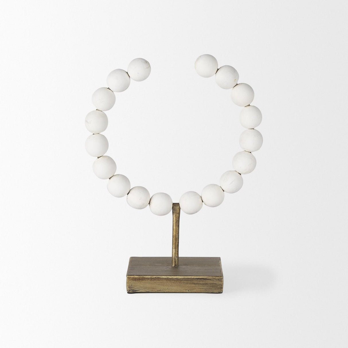 Mercana Pontchartrain I (Small) 9L x 5W White Beaded Broken Sphere Decorative Object W/ Gold Base