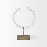 Mercana Pontchartrain I (Small) 9L x 5W White Beaded Broken Sphere Decorative Object W/ Gold Base