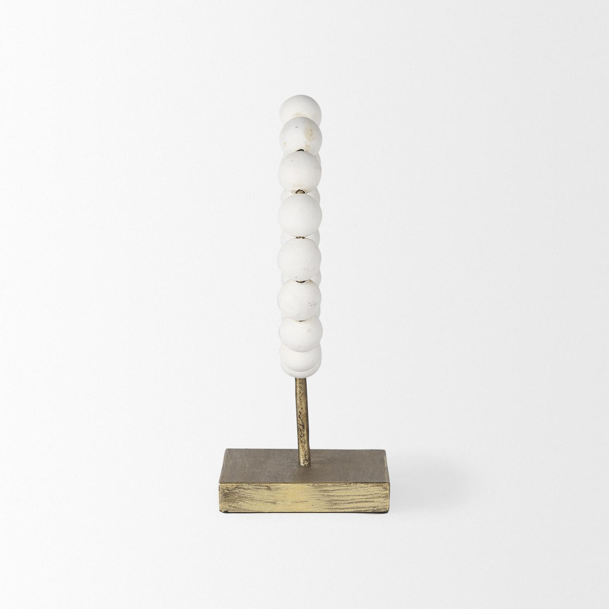 Mercana Pontchartrain I (Small) 9L x 5W White Beaded Broken Sphere Decorative Object W/ Gold Base