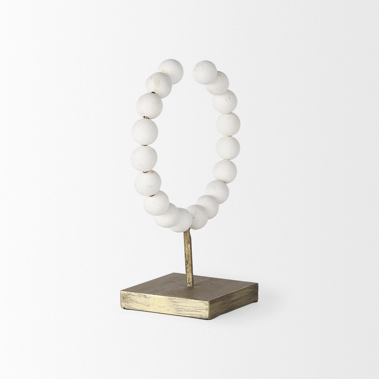 Mercana Pontchartrain I (Small) 9L x 5W White Beaded Broken Sphere Decorative Object W/ Gold Base