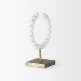 Mercana Pontchartrain I (Small) 9L x 5W White Beaded Broken Sphere Decorative Object W/ Gold Base