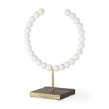 Mercana Pontchartrain II (Large) 11L x 6W White Beaded Broken Sphere Decorative Object W/ Gold Base