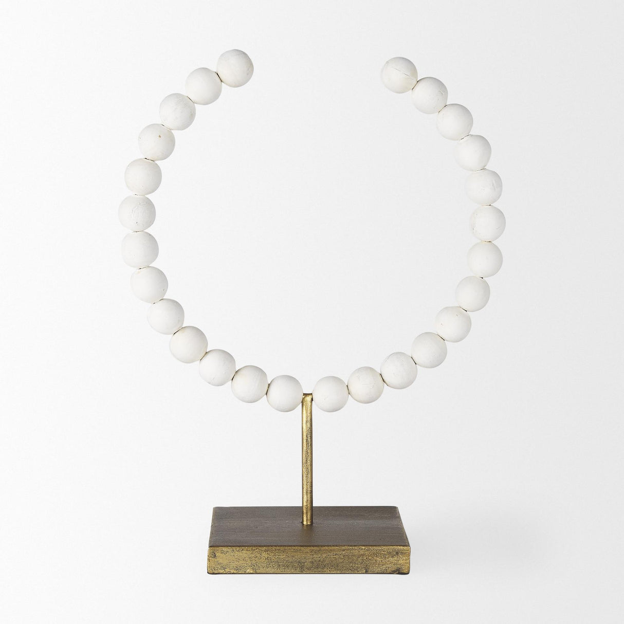 Mercana Pontchartrain II (Large) 11L x 6W White Beaded Broken Sphere Decorative Object W/ Gold Base