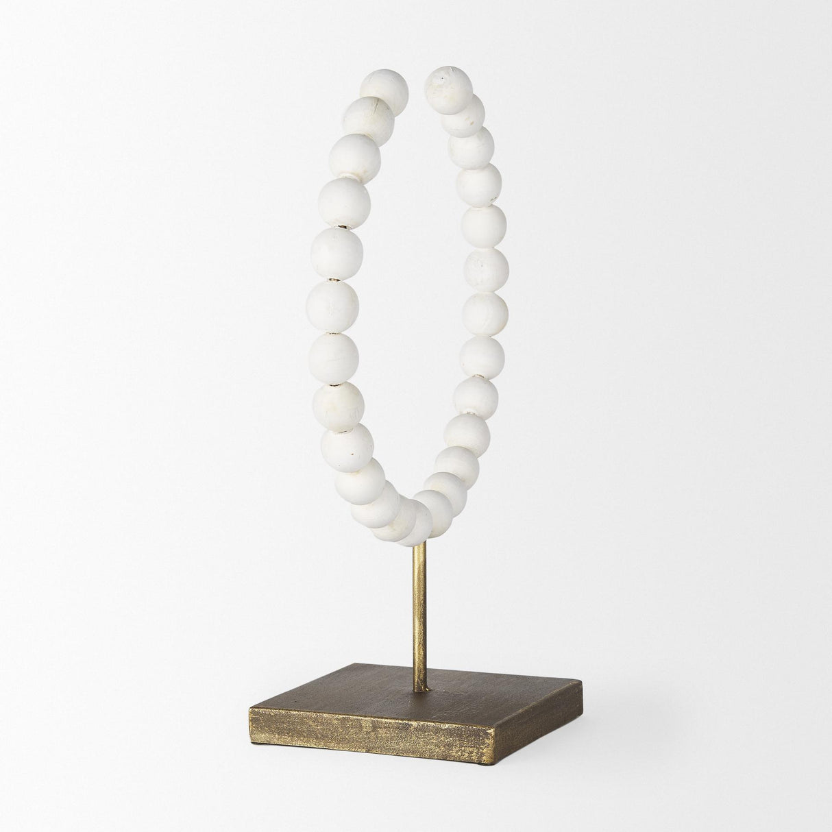 Mercana Pontchartrain II (Large) 11L x 6W White Beaded Broken Sphere Decorative Object W/ Gold Base