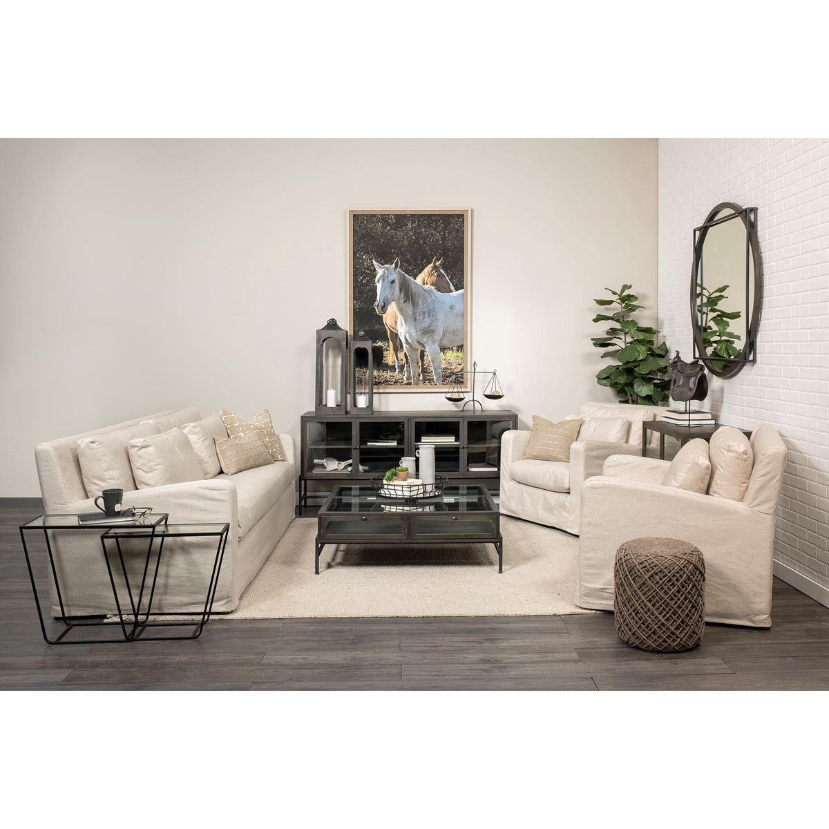 Mercana Denly II 92.5 X 38.25 X 34.5 Beige Slipcover Three Seater Sofa