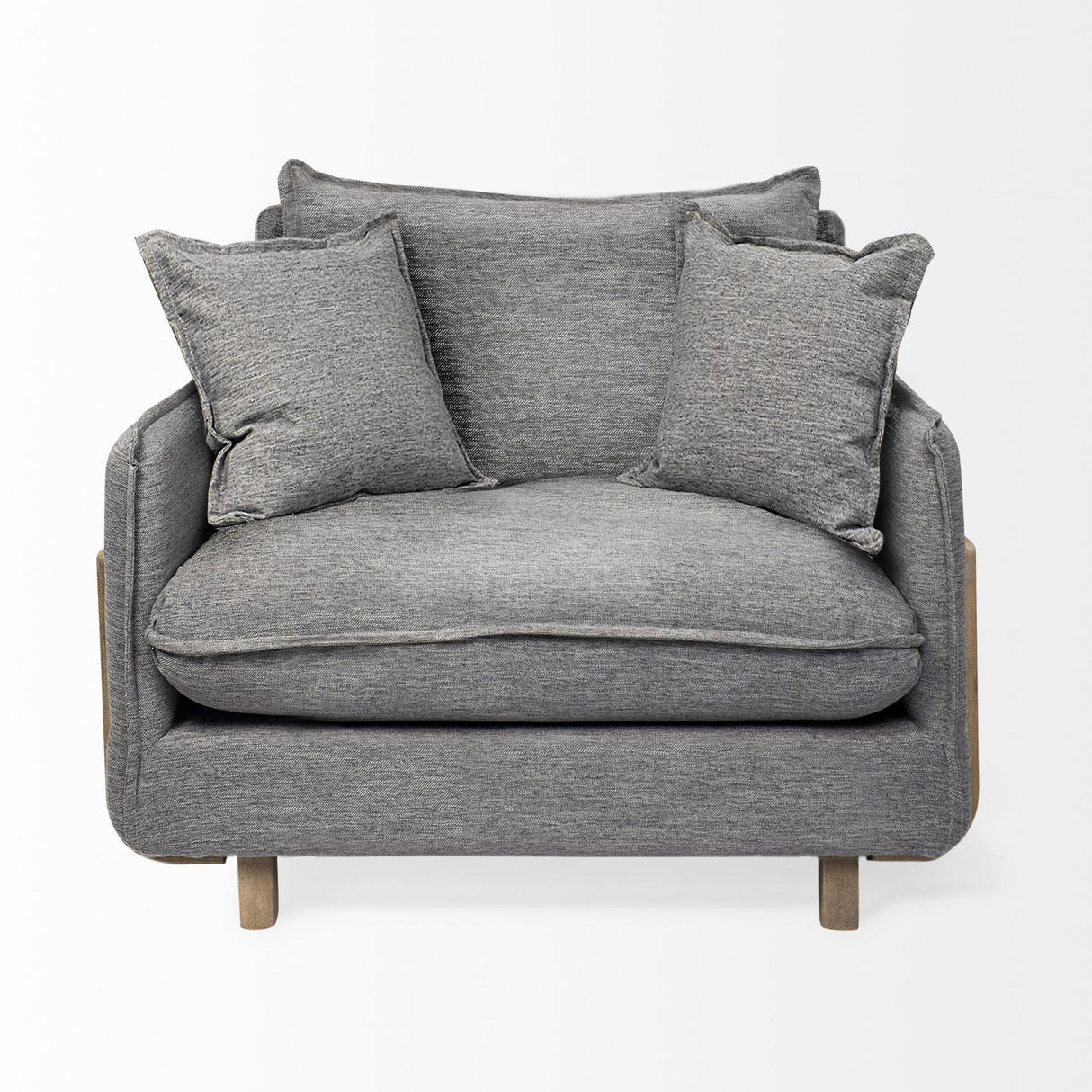 Mercana Roy II Castlerock Gray Upholstered and Brown Wood Frame Arm Chair