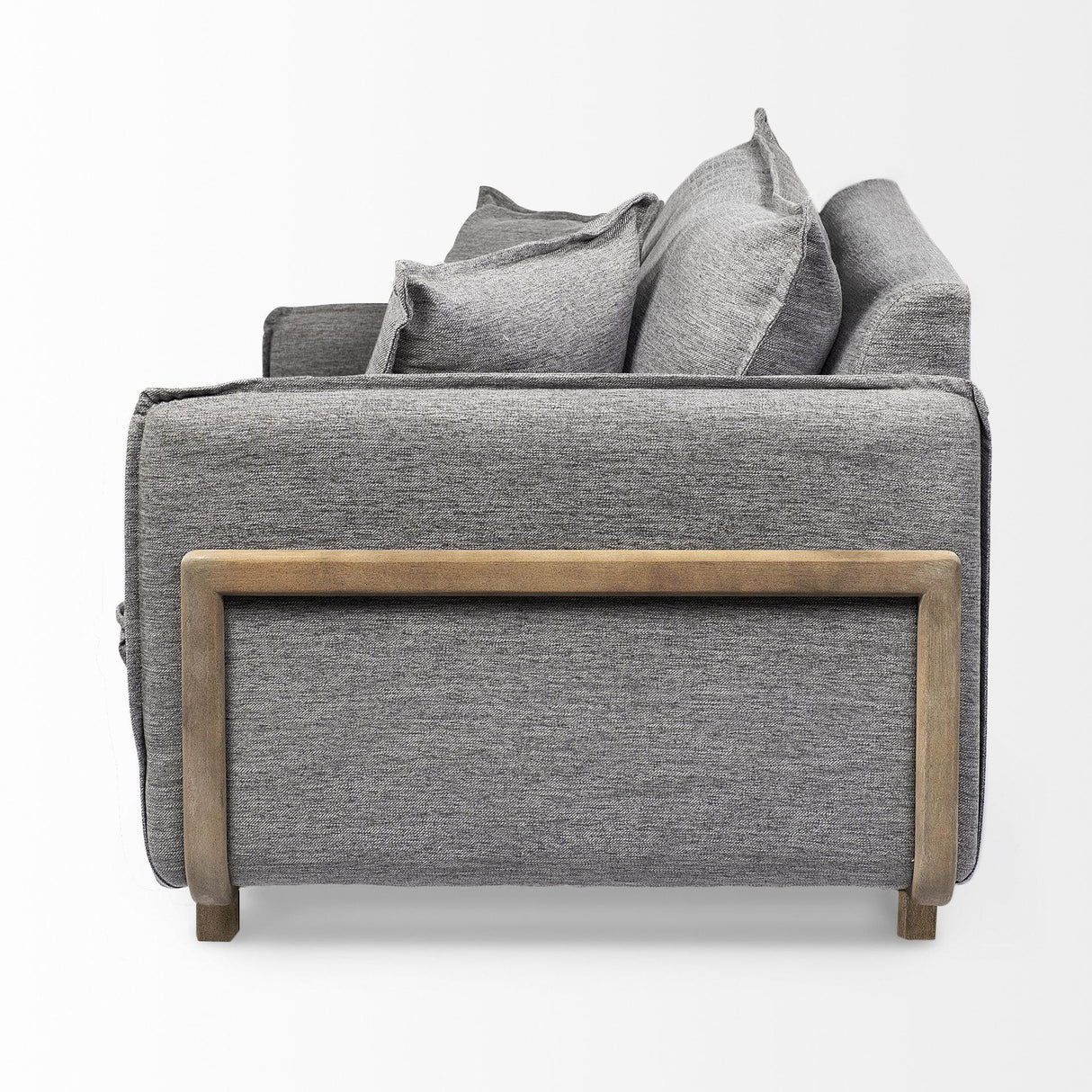 Mercana Roy II Castlerock Gray Upholstered and Brown Wood Frame Arm Chair