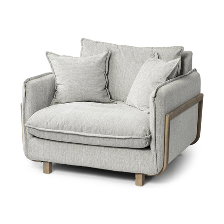 Mercana Roy II Frost Gray Upholstered and Brown Wood Frame Arm Chair