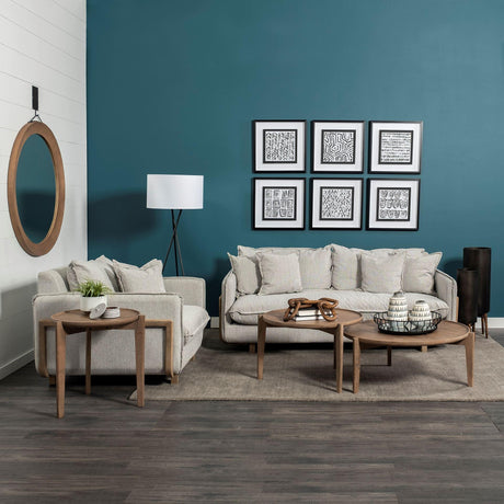 Mercana Roy II Frost Gray Upholstered and Brown Wood Frame Arm Chair