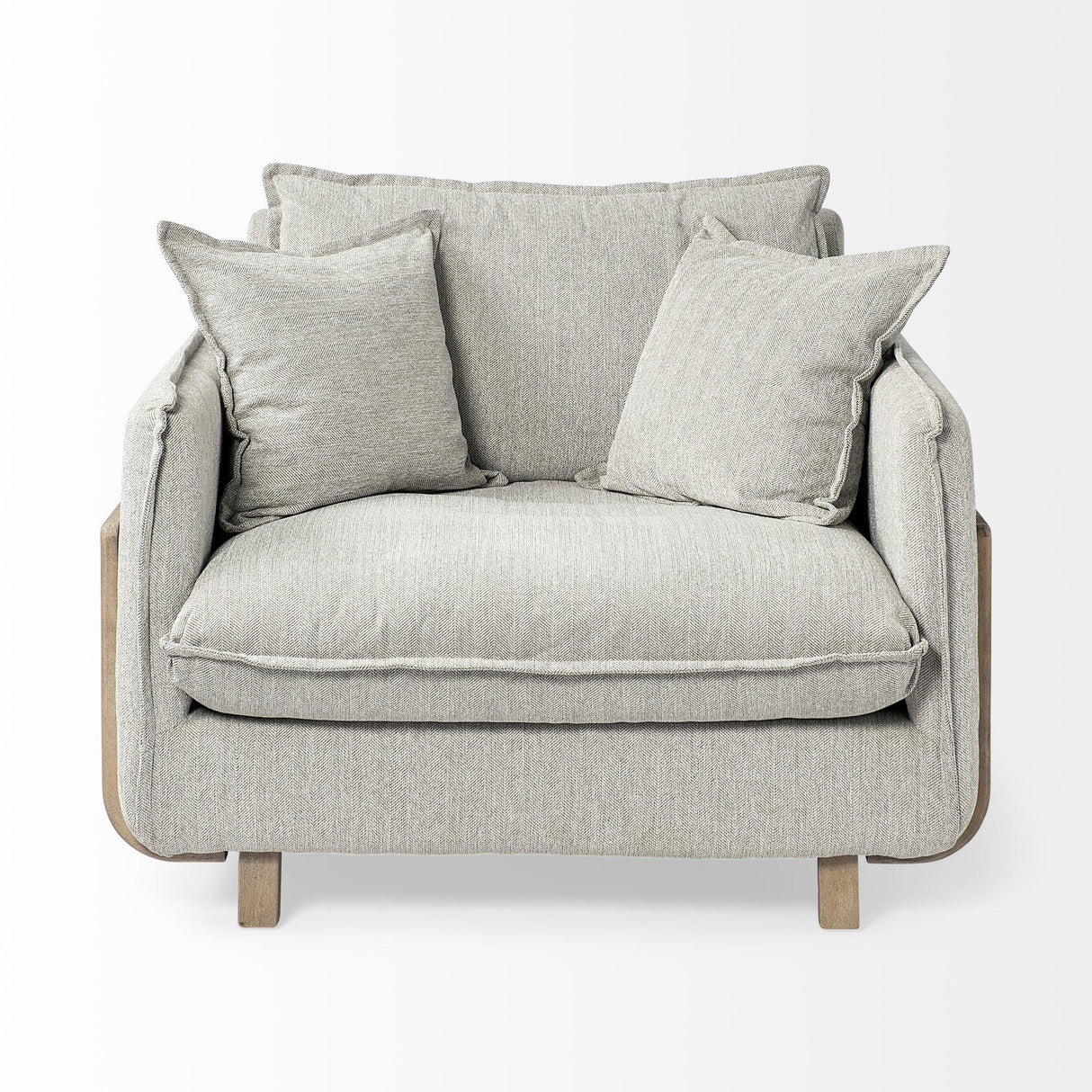 Mercana Roy II Frost Gray Upholstered and Brown Wood Frame Arm Chair