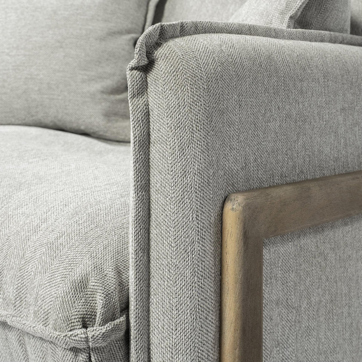 Mercana Roy II Frost Gray Upholstered and Brown Wood Frame Arm Chair