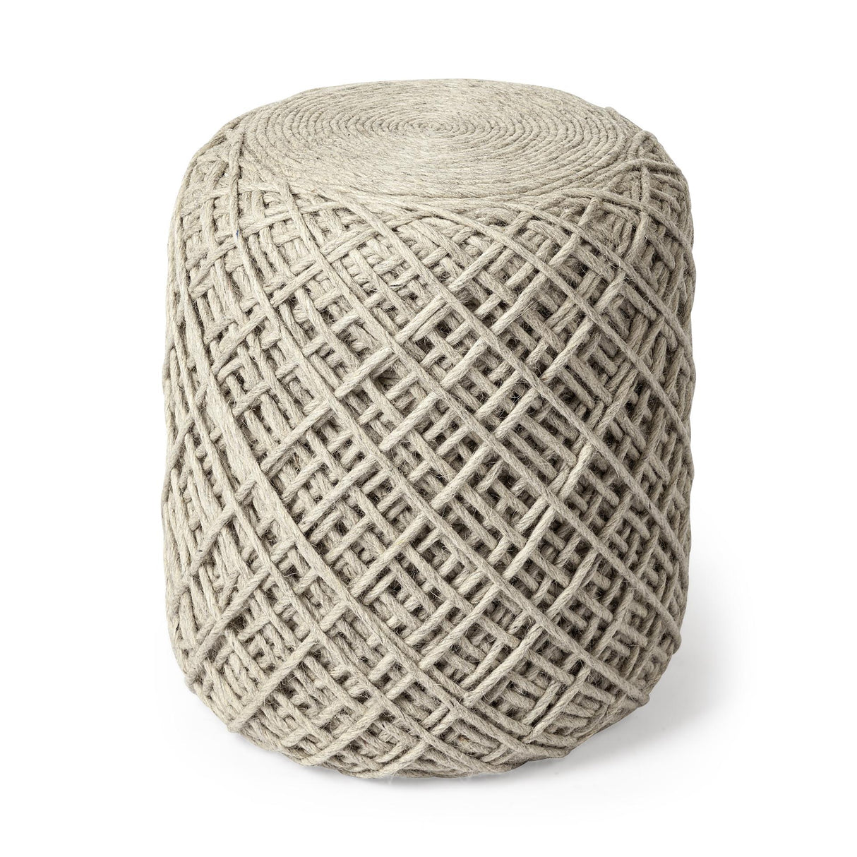 Mercana Allium Oatmeal Handwoven Wool Cylindrical Pouf