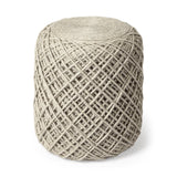 Mercana Allium Oatmeal Handwoven Wool Cylindrical Pouf
