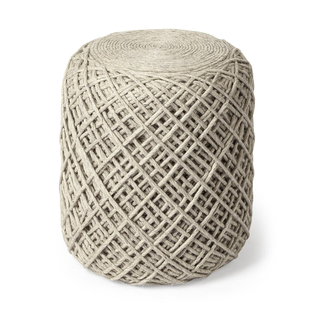 Mercana Allium Oatmeal Handwoven Wool Cylindrical Pouf