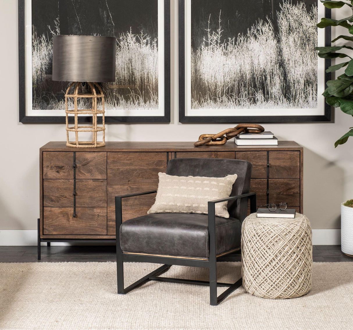 Mercana Allium Oatmeal Handwoven Wool Cylindrical Pouf