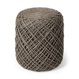 Mercana Allium Dark Brown Handwoven Wool Cylindrical Pouf