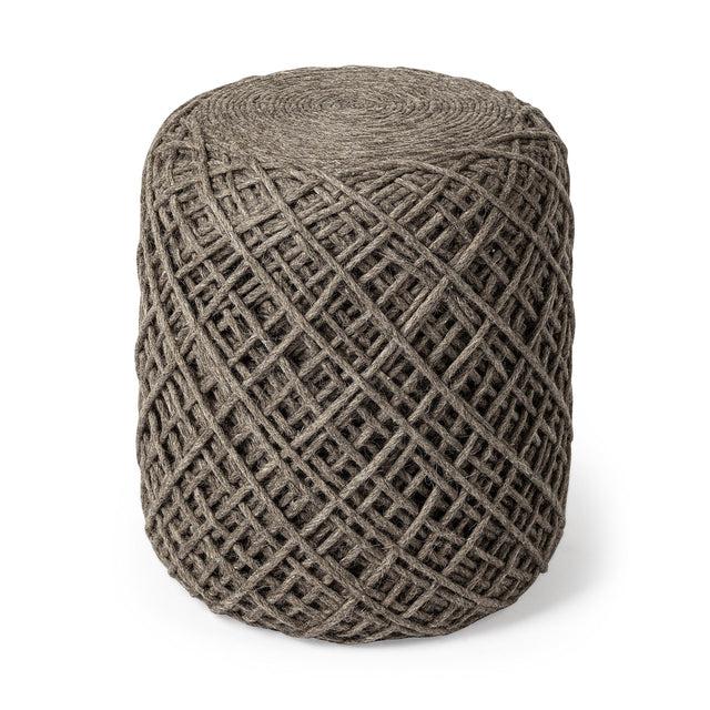 Mercana Allium Dark Brown Handwoven Wool Cylindrical Pouf