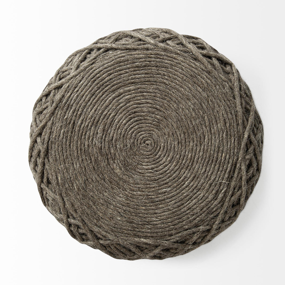 Mercana Allium Dark Brown Handwoven Wool Cylindrical Pouf