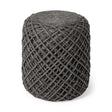 Mercana Allium Dark Gray Handwoven Wool Cylindrical Pouf