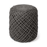 Mercana Allium Dark Gray Handwoven Wool Cylindrical Pouf