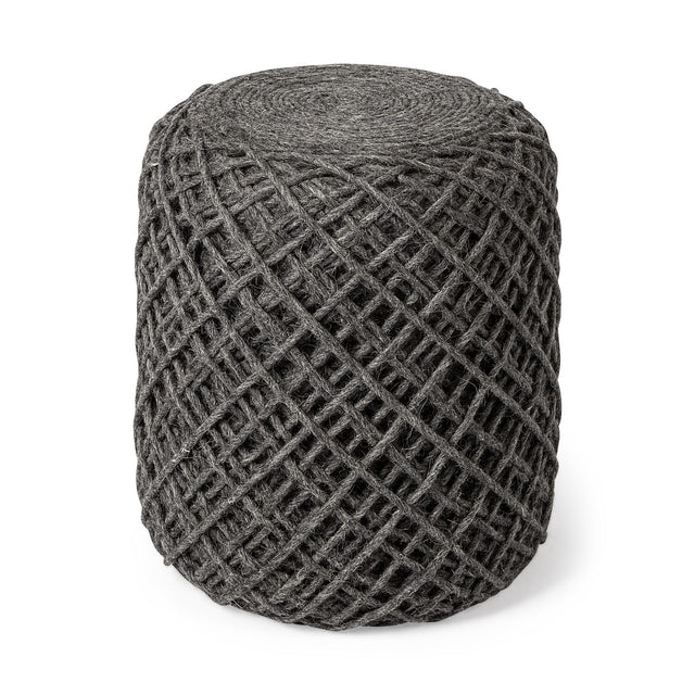 Mercana Allium Dark Gray Handwoven Wool Cylindrical Pouf