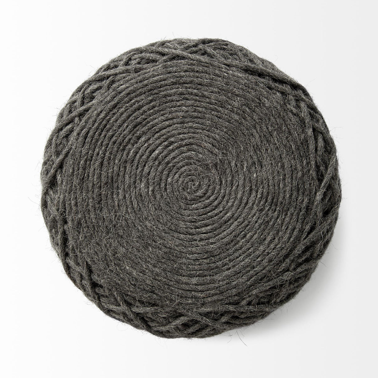Mercana Allium Dark Gray Handwoven Wool Cylindrical Pouf