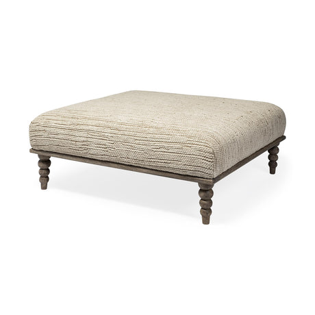 Mercana Alder I 42L x 42W Upholstered Cream Seat With Brown Wooden Base Accent Bench