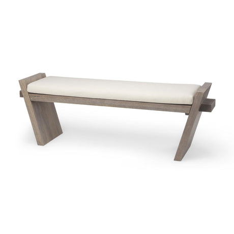 Mercana Elaine I 58L x 14.75W x 20H Brown Wood Upholstered Cream Seat Entryway Bench