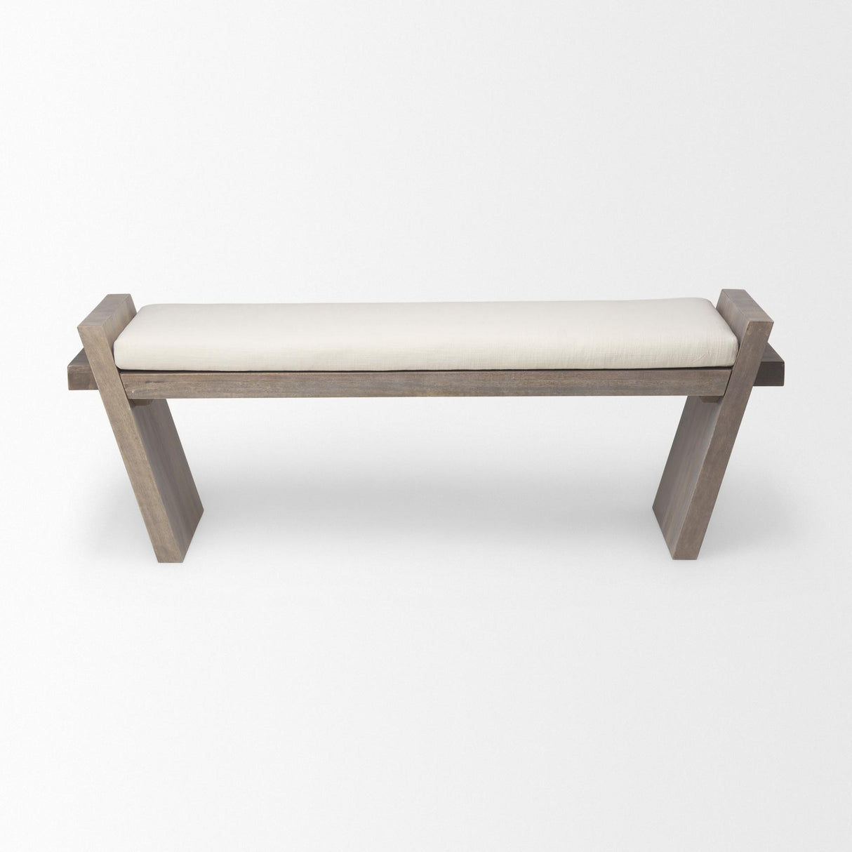 Mercana Elaine I 58L x 14.75W x 20H Brown Wood Upholstered Cream Seat Entryway Bench