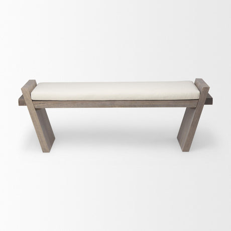 Mercana Elaine I 58L x 14.75W x 20H Brown Wood Upholstered Cream Seat Entryway Bench