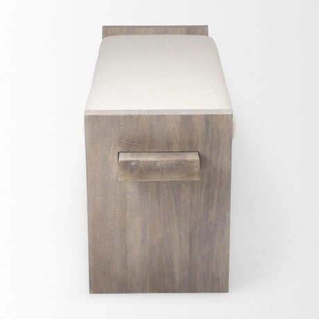 Mercana Elaine I 58L x 14.75W x 20H Brown Wood Upholstered Cream Seat Entryway Bench