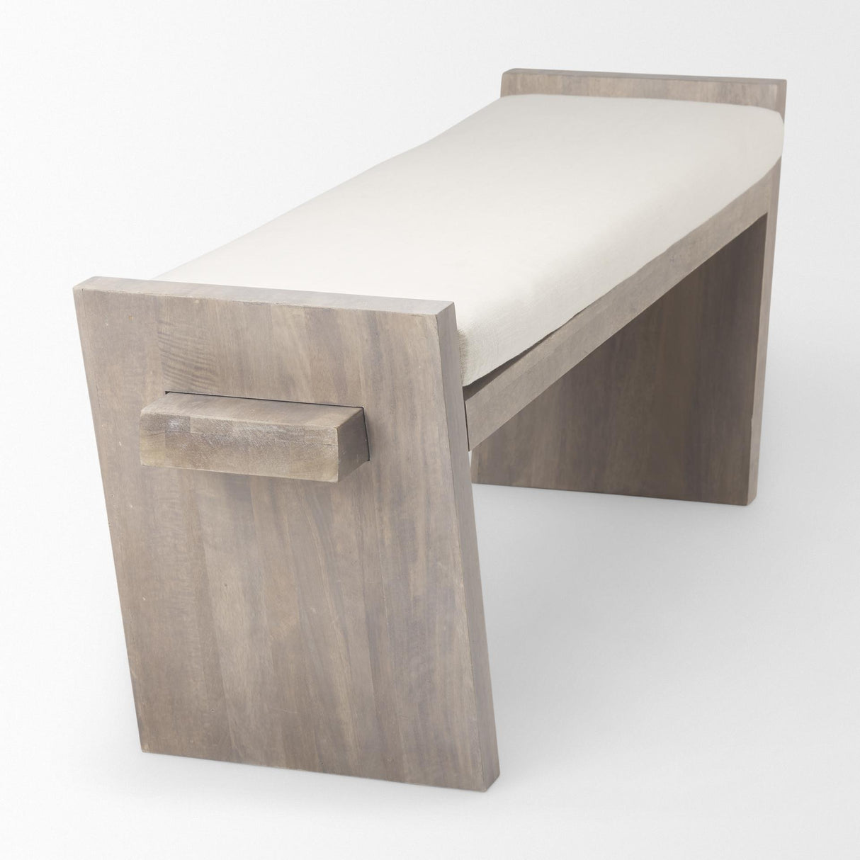 Mercana Elaine I 58L x 14.75W x 20H Brown Wood Upholstered Cream Seat Entryway Bench