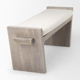 Mercana Elaine I 58L x 14.75W x 20H Brown Wood Upholstered Cream Seat Entryway Bench