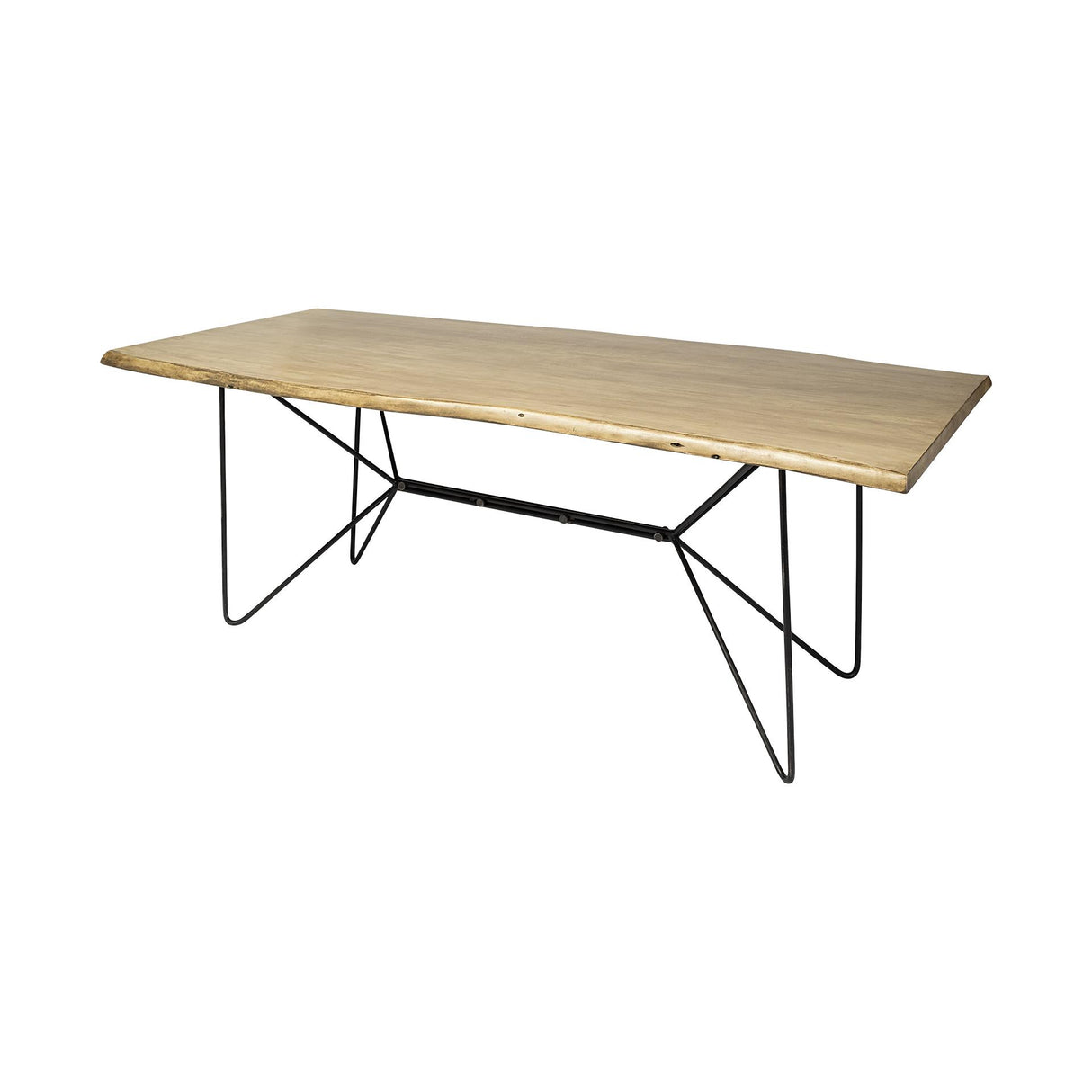Mercana Papillion II 80x40 Rectangular Blonde Live Edge Sold Wood Top Black Metal Base Dining Table