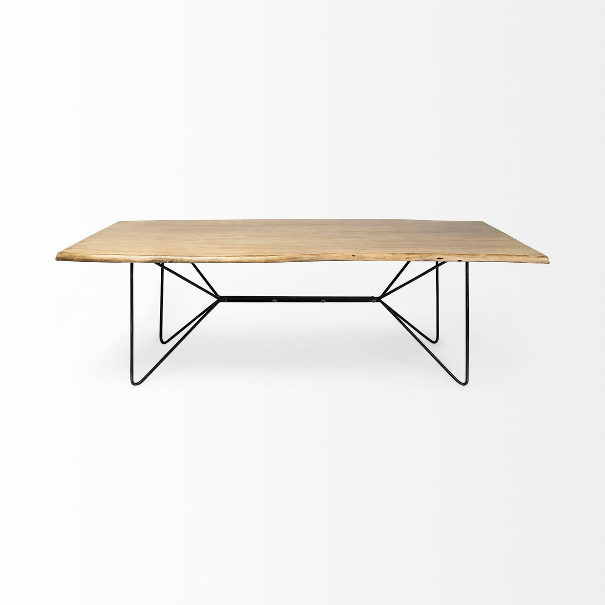 Mercana Papillion II 80x40 Rectangular Blonde Live Edge Sold Wood Top Black Metal Base Dining Table