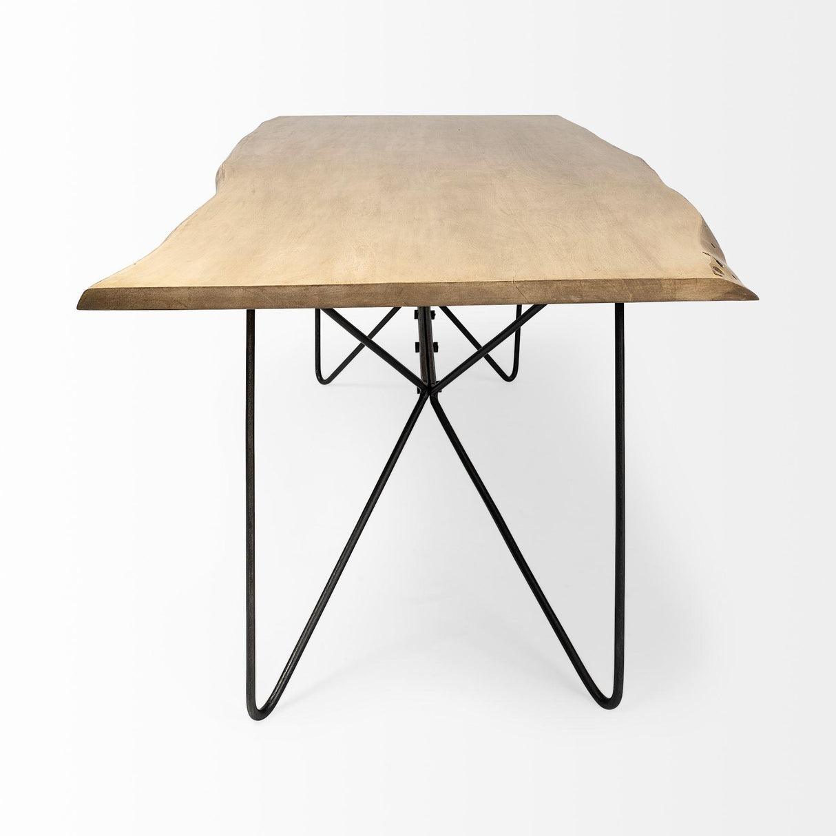 Mercana Papillion II 80x40 Rectangular Blonde Live Edge Sold Wood Top Black Metal Base Dining Table