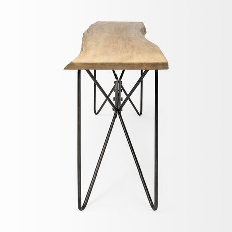Mercana Papillion I 66L x 16W Blonde Wood and Iron Console Table