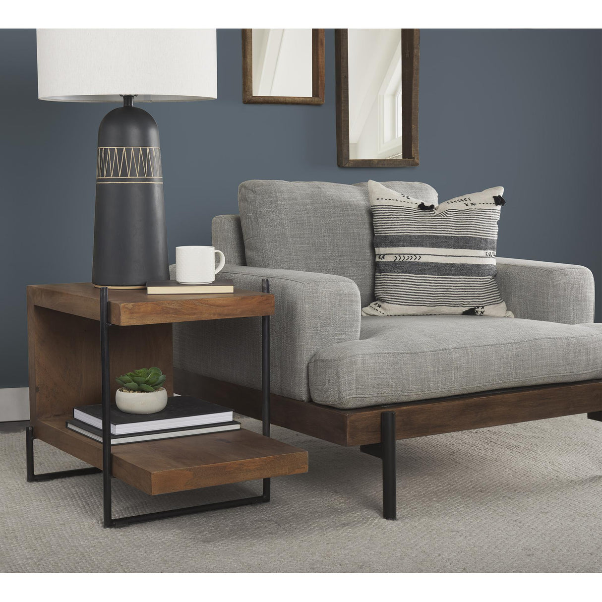 Mercana Colburne I Gray Fabric W/ Wood and Iron Frame Accent Chair