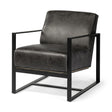 Mercana Stamford Black Genuine Leather Seat w/ Wood Back, Metal Frame Accent Chair