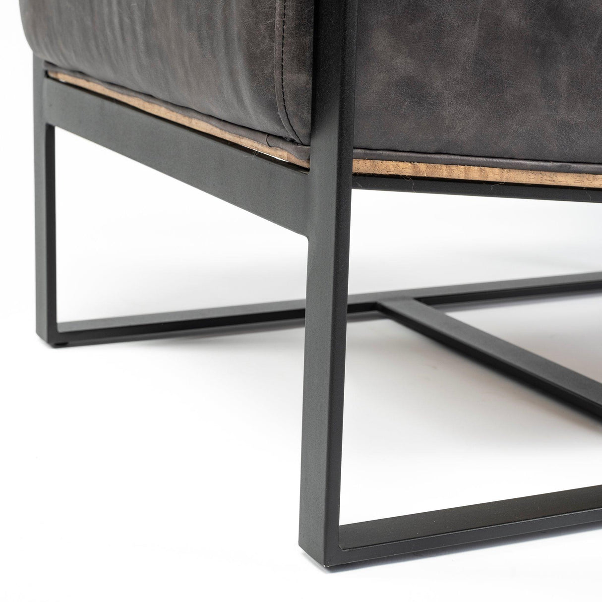 Mercana Stamford Black Genuine Leather Seat w/ Wood Back, Metal Frame Accent Chair