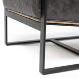 Mercana Stamford Black Genuine Leather Seat w/ Wood Back, Metal Frame Accent Chair