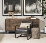 Mercana Stamford Black Genuine Leather Seat w/ Wood Back, Metal Frame Accent Chair