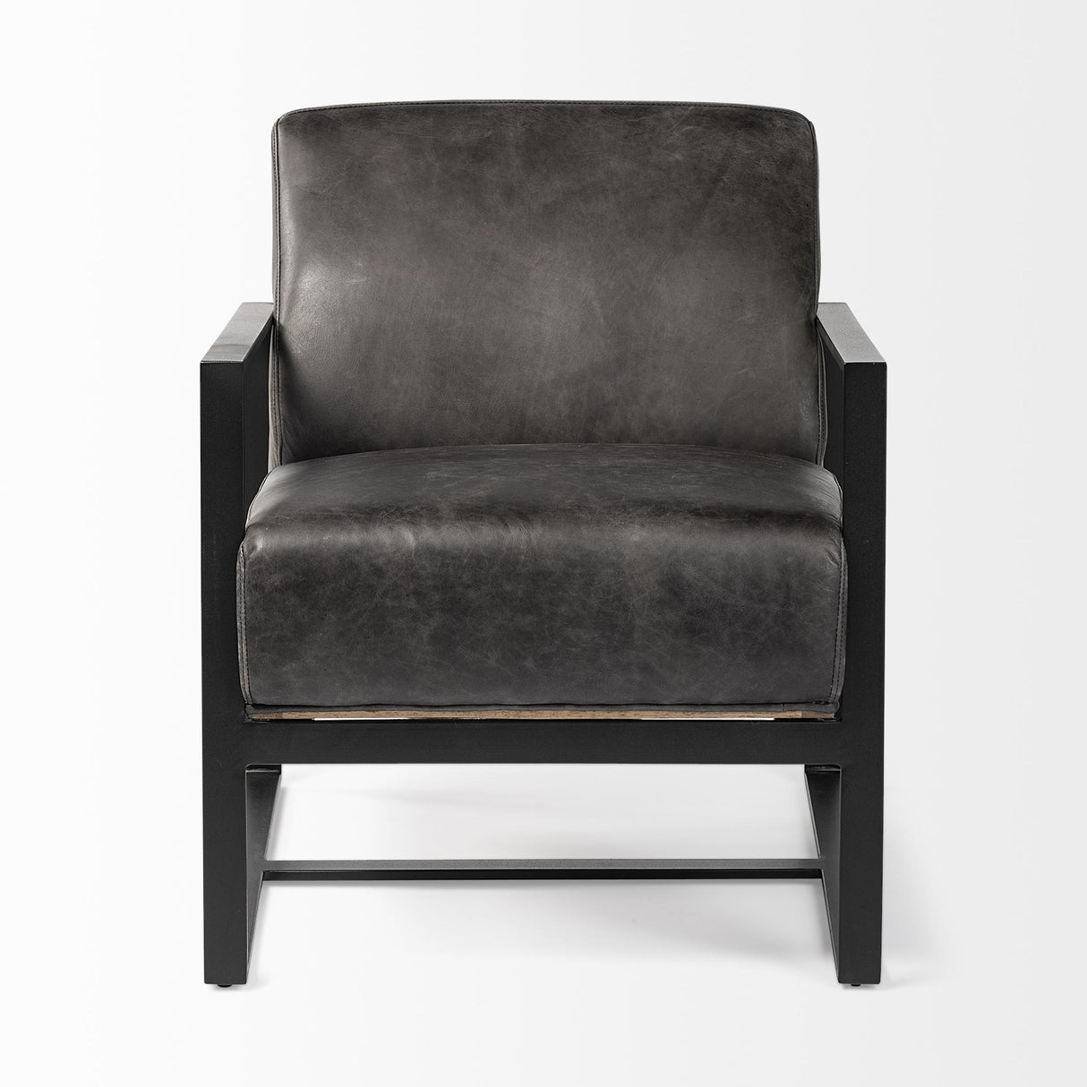 Mercana Stamford Black Genuine Leather Seat w/ Wood Back, Metal Frame Accent Chair