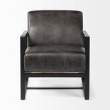 Mercana Stamford Black Genuine Leather Seat w/ Wood Back, Metal Frame Accent Chair
