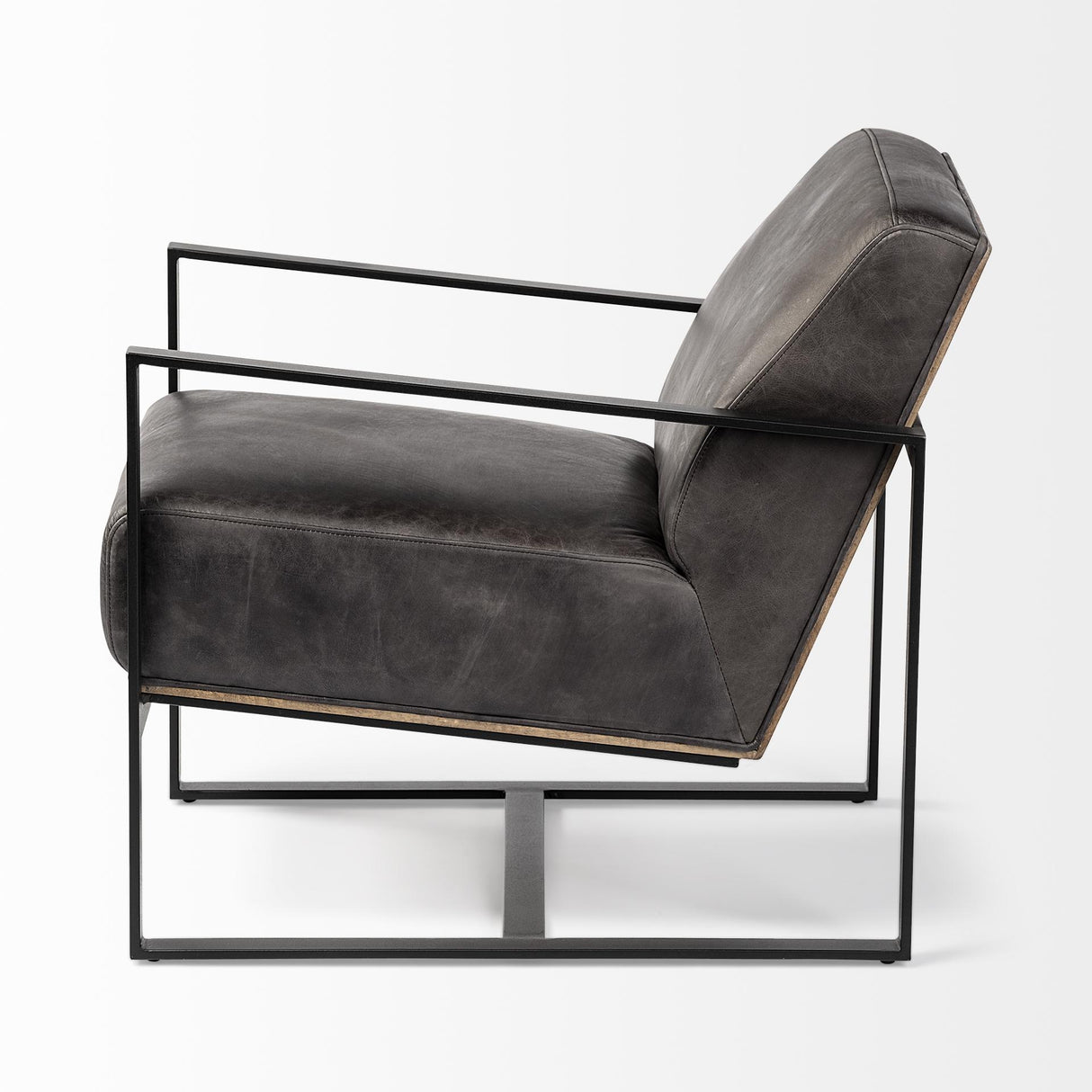 Mercana Stamford Black Genuine Leather Seat w/ Wood Back, Metal Frame Accent Chair