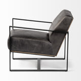 Mercana Stamford Black Genuine Leather Seat w/ Wood Back, Metal Frame Accent Chair