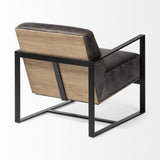 Mercana Stamford Black Genuine Leather Seat w/ Wood Back, Metal Frame Accent Chair
