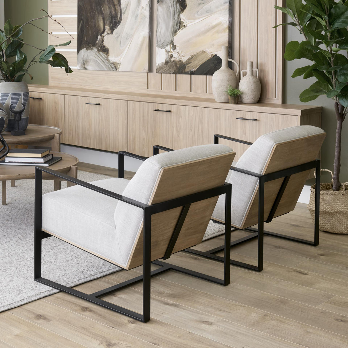 Mercana Stamford Light Beige Upholstered Seat w/ Wood Back, Metal Frame Accent Chair