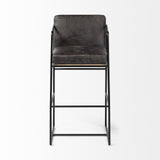 Mercana Stamford 40" Total Height Black Leather Seat w/ Wood Back, Metal Frame Bar Stool